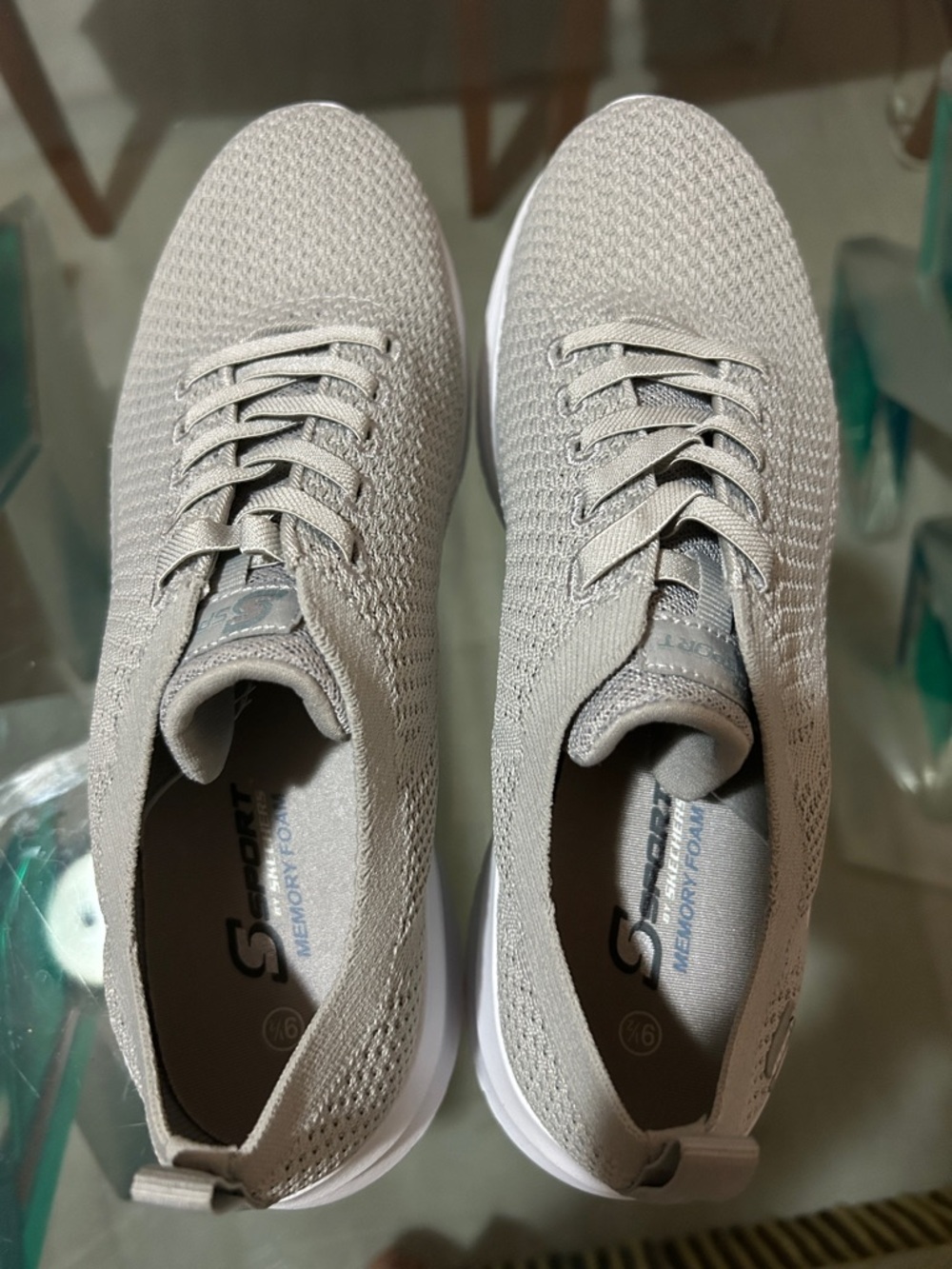 Skechers Men’s Beige Knit Lace-Up Sneakers